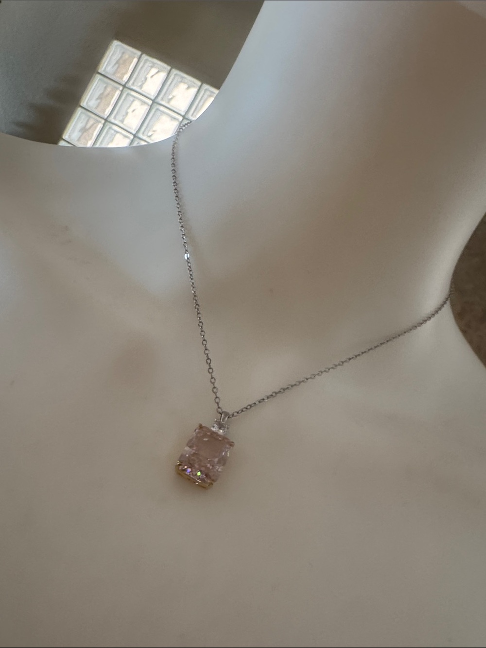 Simulated Pink Diamond CZ Sterling Silver Necklace - Picture 7 of 10